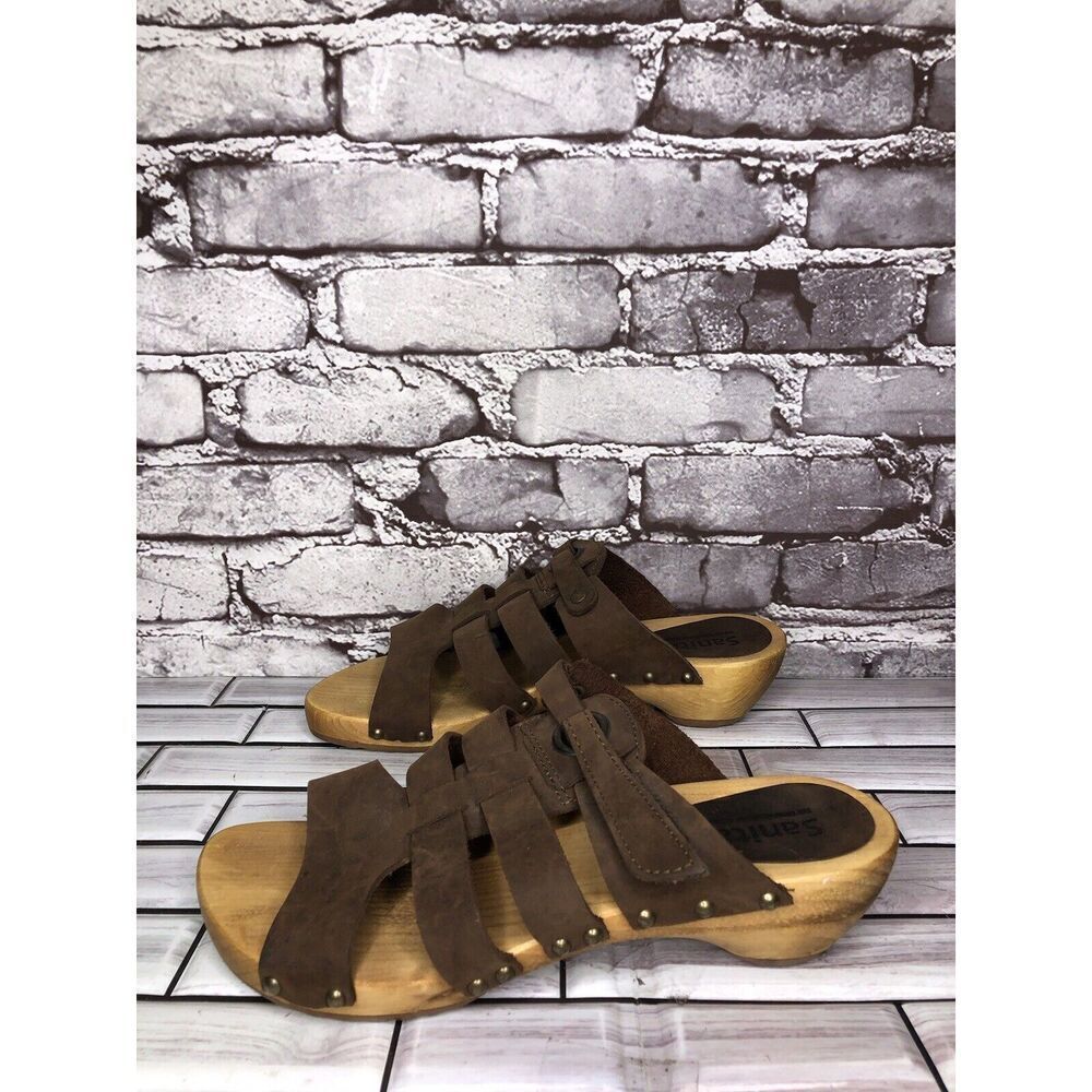 Sanita Brown Suede Leather Slide Clogs Wooden Heel Sandals Women Sz 40EU/9.5M US
